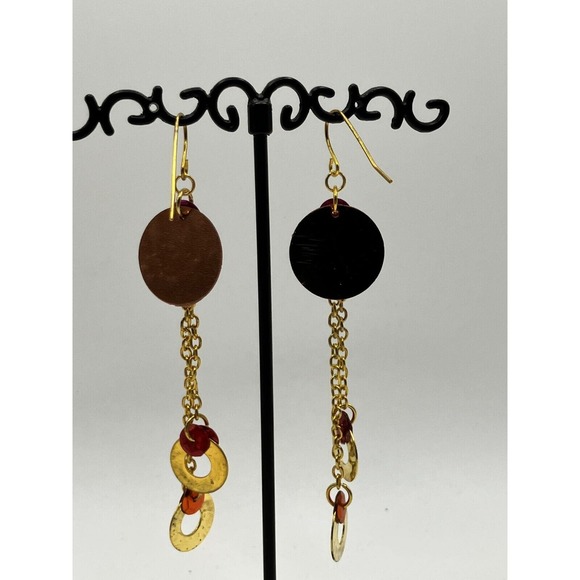 Shiny Pink Gold-Tone Long Dangle Earrings Vintage! - Picture 8 of 9